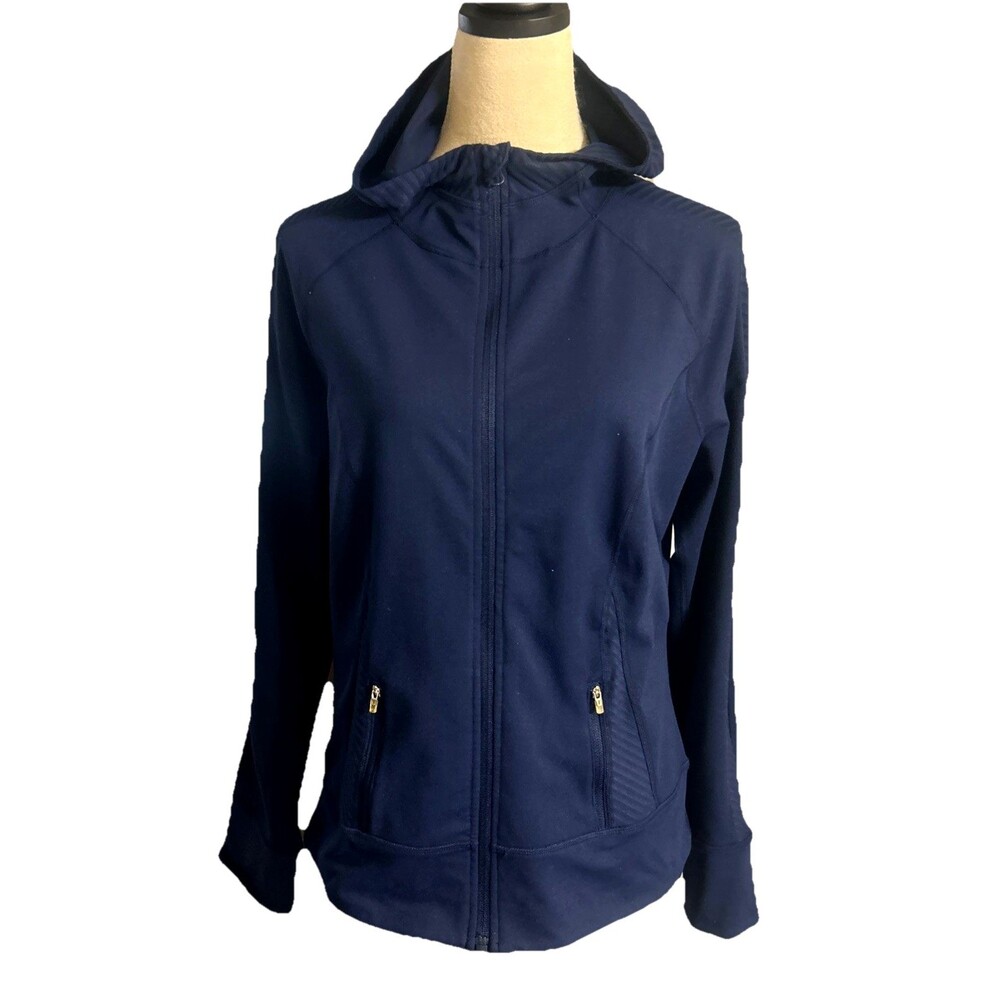 Zella Women's Sz L Full Zip Hoodie Tie Back Navy Blue Long Sleeves Athleisure